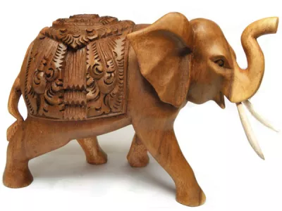 Rzeźba Figurka SŁOŃ Drewno Suar z Ornamentem 20x12cm